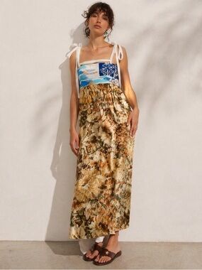Renata Brenha upcycled series mixed print Floral Sunburst Maxi Dress 2023 NWT